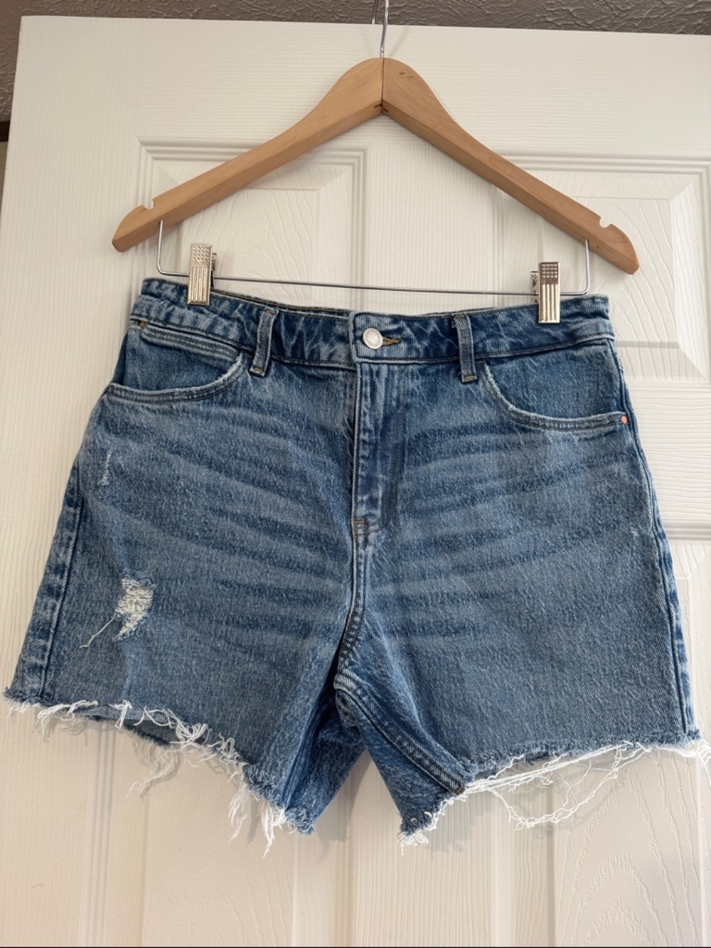 Wrangler Medium Blue Distressed Denim Jean Shorts